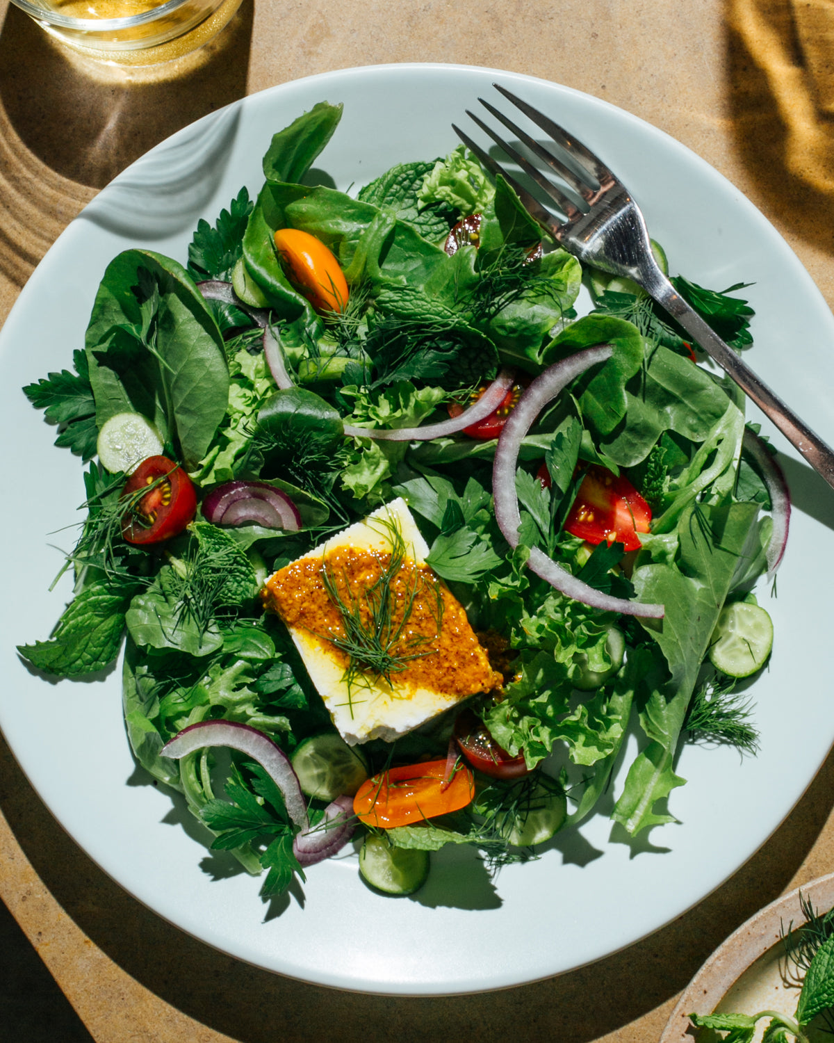 Greens and Feta Salad with Date Tamarind Dressing