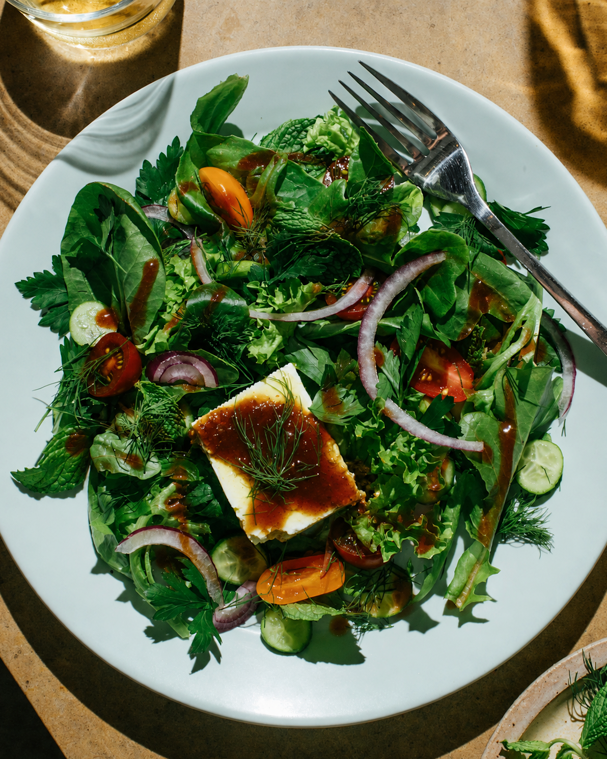 Greens and Feta Salad with Date Tamarind Dressing