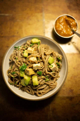 Soba Salad with Spicy Rhubarb Ginger Tahini Dressing